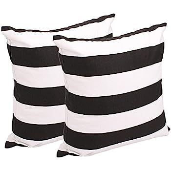 Leaveland White and Black Stripe Set of 2 18x18 Inch Cotton Linen Square Throw Pillow Case Decora... | Amazon (US)