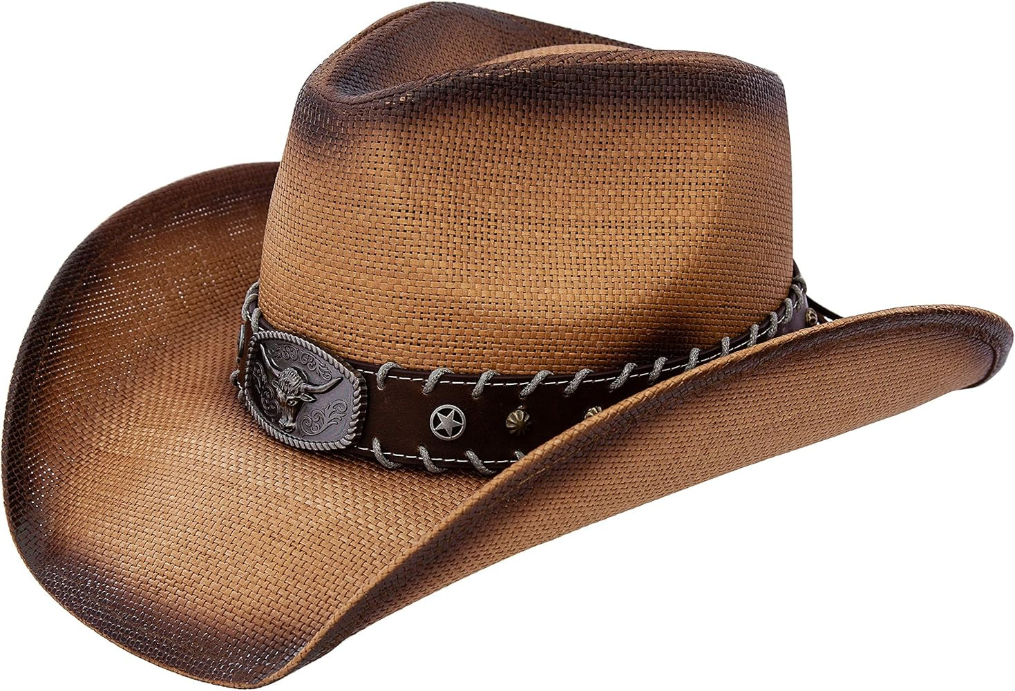 Queue Essentials Men & Women's Woven Straw Cowboy Cowgirl Hat Western Outback w/Wide Brim (Long H... | Amazon (US)