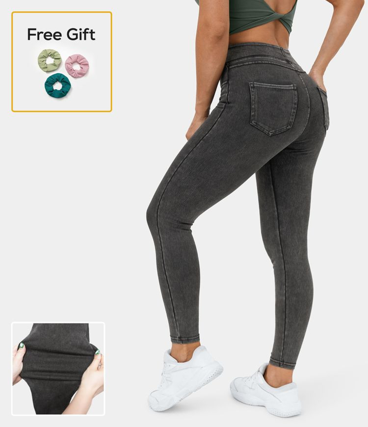 Women’s HalaraMagic™ High Waisted Back Side Pocket Stretchy Knit Denim Casual Leggings - HALA... | HALARA