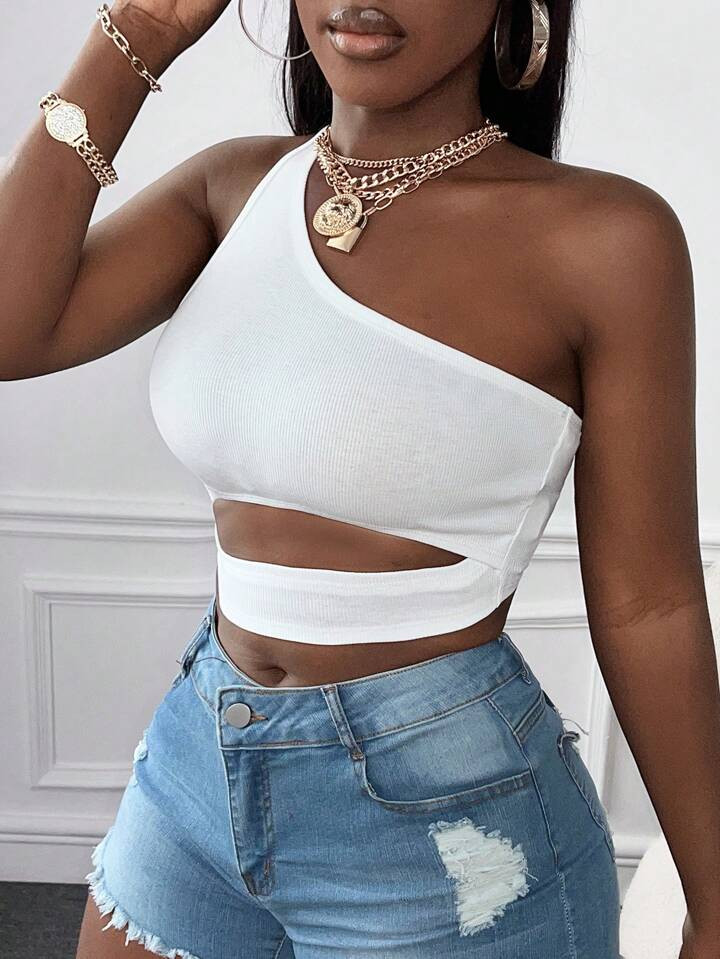 SHEIN Slayr One Shoulder Cut Out Crop Top | SHEIN