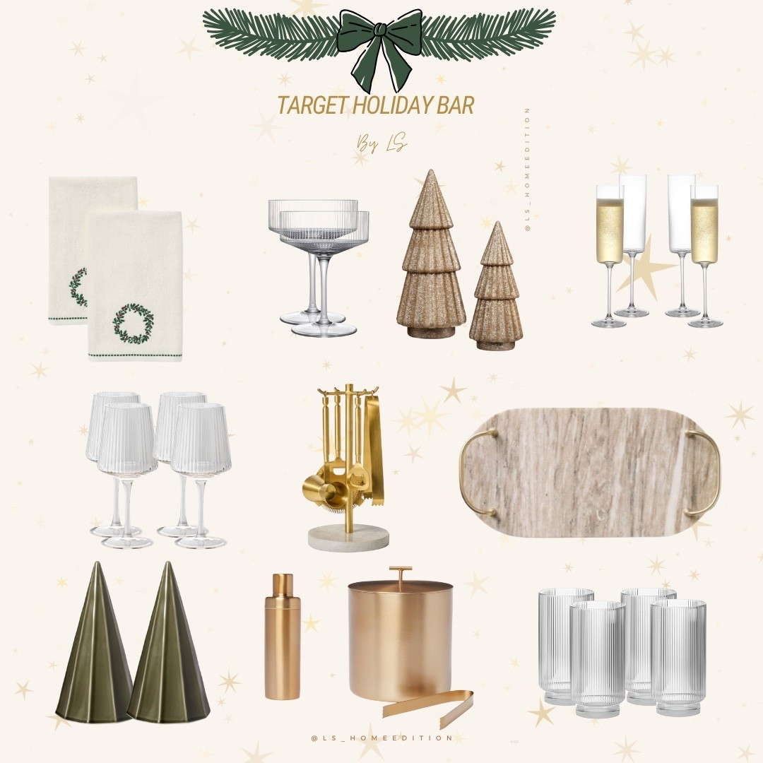 Target Holiday Bar Decor & Glassware 
#glassware #bar #holidaybar #hosting #holidaydecor #holidayhosting #christmasdecor #homedecor #neutralstyle #hostingessentials #targetfinds #shaker #charcuterieboard #teatowels #christmas #holiday #homedecor #holidayinspo #holidaydecorinspo 

#LTKSeasonal #LTKHoliday #LTKHome