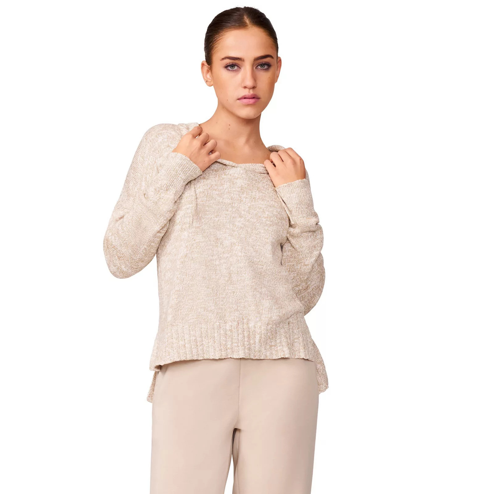 Women's Grey & Gray V-Neck Hooded Sweater, Size: Small, Shadow Snow White | Kohl's