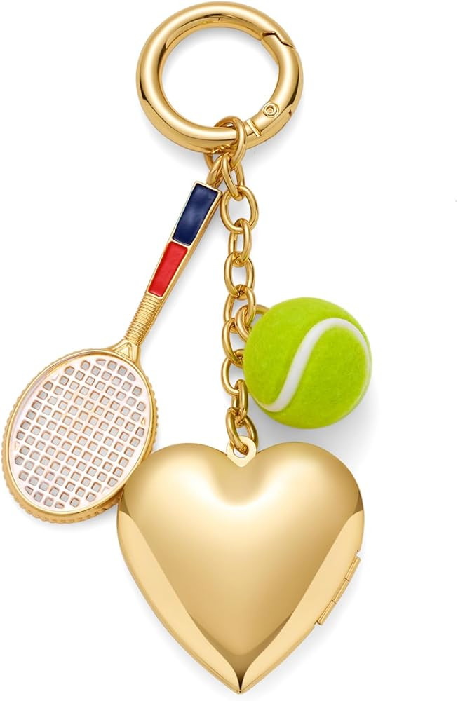 WOWORAMA Heart Bow Charm Keychain for Women Pearl Bow Tennis Bag Charm Ball Keyring Gold Heart Pu... | Amazon (US)