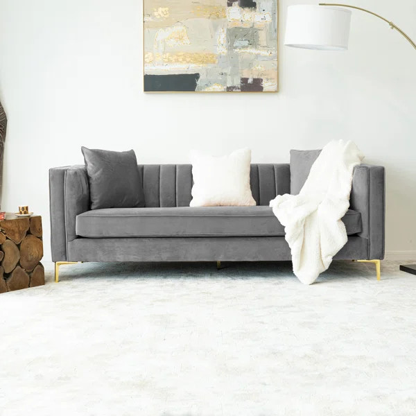 Jacqueline 85" Velvet Square Arm Sofa | Wayfair North America