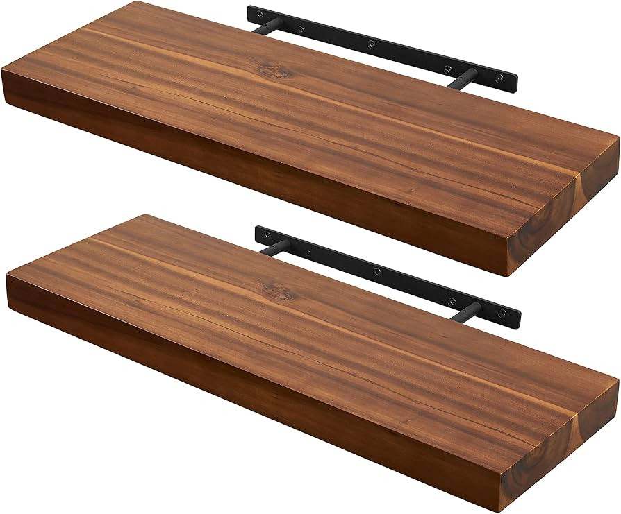 BATODA Set of 2 24" Acacia Wood Floating Shelves Wall Mounted – Rustic Farmhouse Wooden Wall St... | Amazon (US)