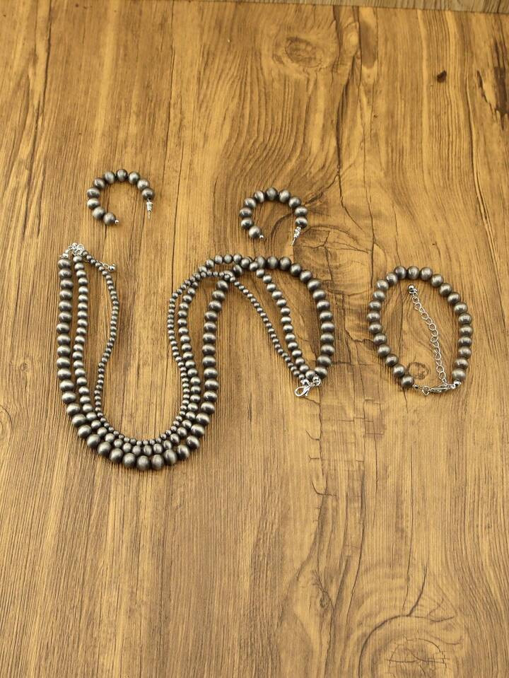 1set Women's Western Country Style Pearl Jewelry Set, 1 Three-Layer Stacked Necklace, 1 Western C... | SHEIN