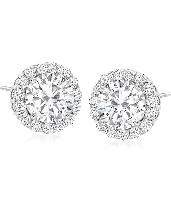 Ross-Simons 3.60 ct. t.w. CZ Halo Stud Earrings in Sterling Silver | Amazon (US)