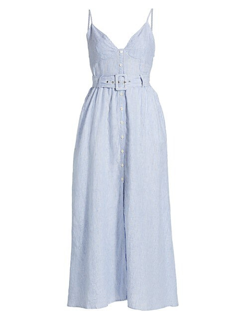 Vicky Striped Linen Bustier Belted Midi Dress | Saks Fifth Avenue