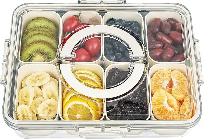 Divided Serving Tray with Lid and Handle, Portable Snackle Box Container, 8 Compartment Snack Pla... | Amazon (US)