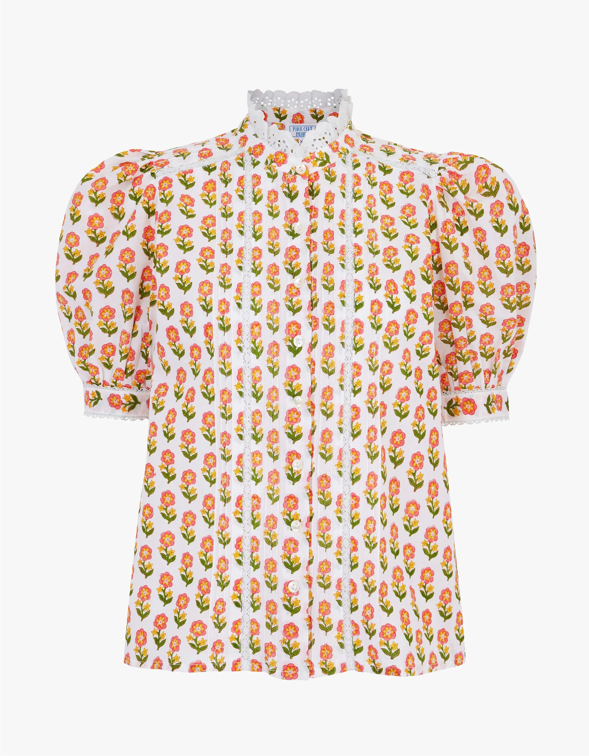 Vera Blouse | White & Yellow Floral Top | Block Print Cotton | Pink City Prints UK