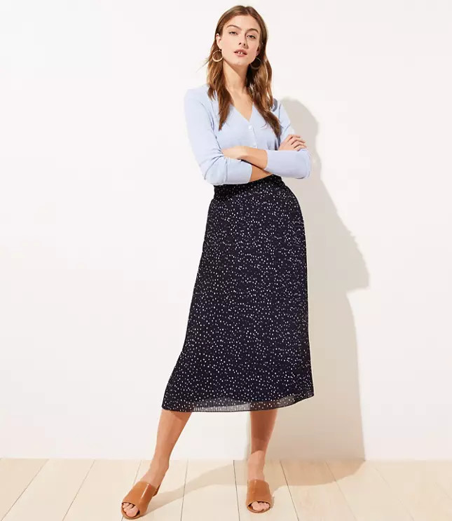Dotted Pleated Midi Skirt | LOFT