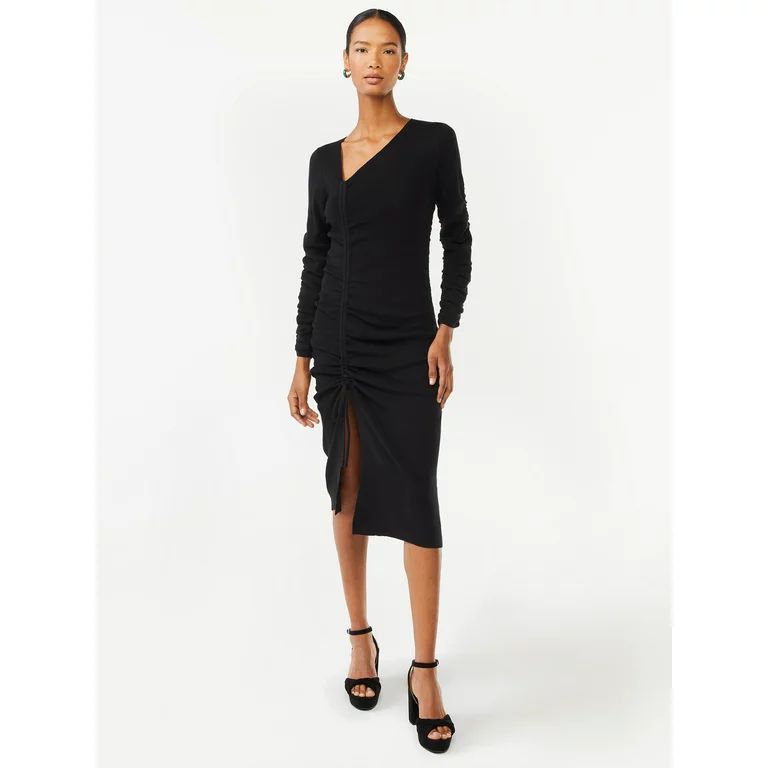 Scoop Women's Midi Sweater Dress with Side Ruching - Walmart.com | Walmart (US)