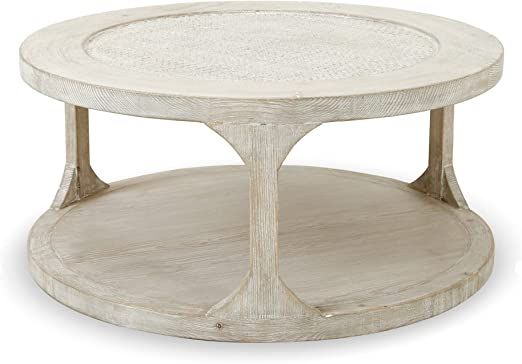 Lily’s Living 35 in. Diameter Weathered Whitewash Wood Milo Round Rattan Top Coffee Table | Amazon (US)