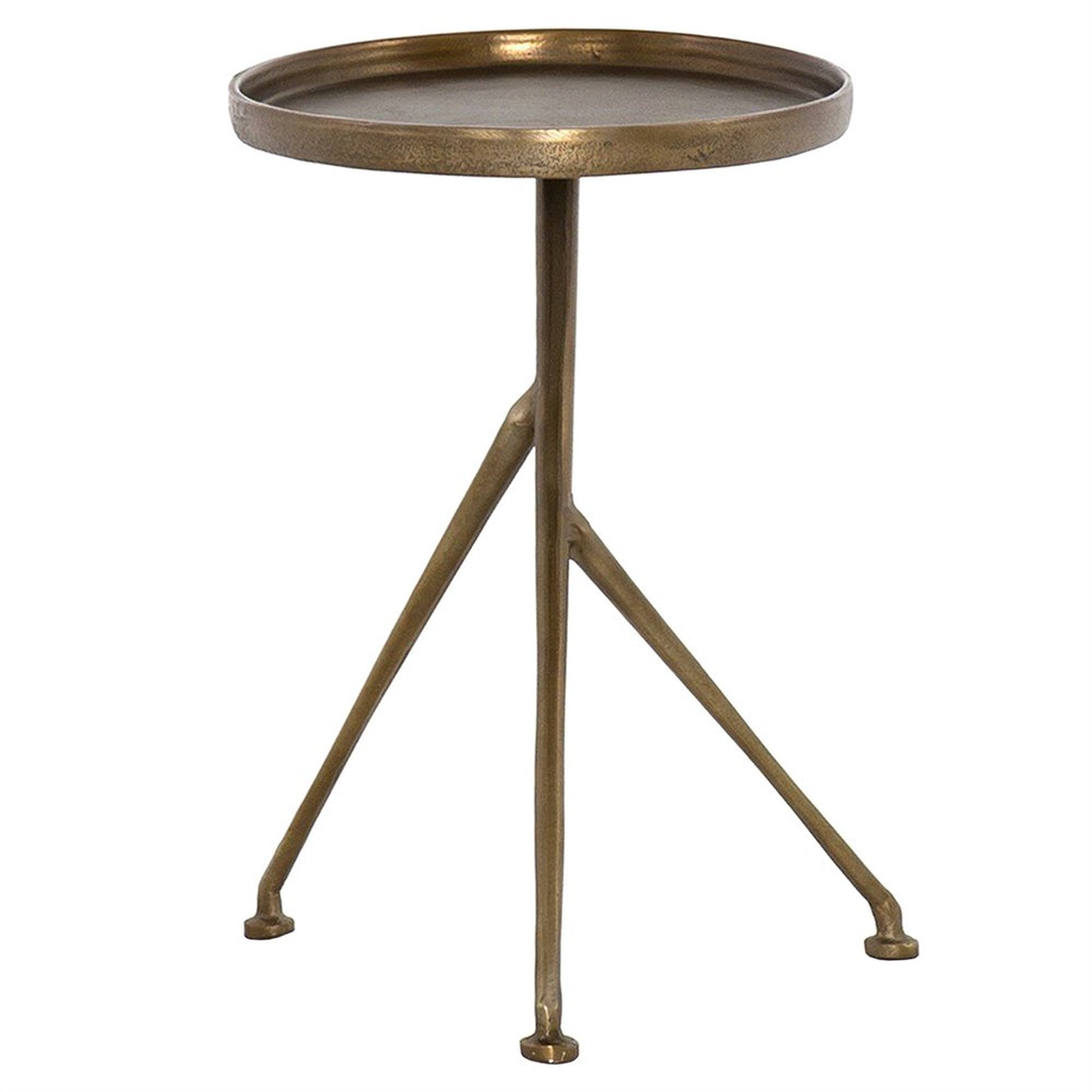 Soledad Industrial Loft Antique Brass Aluminum Tripod Base Outdoor Oval Side Table | Kathy Kuo Home