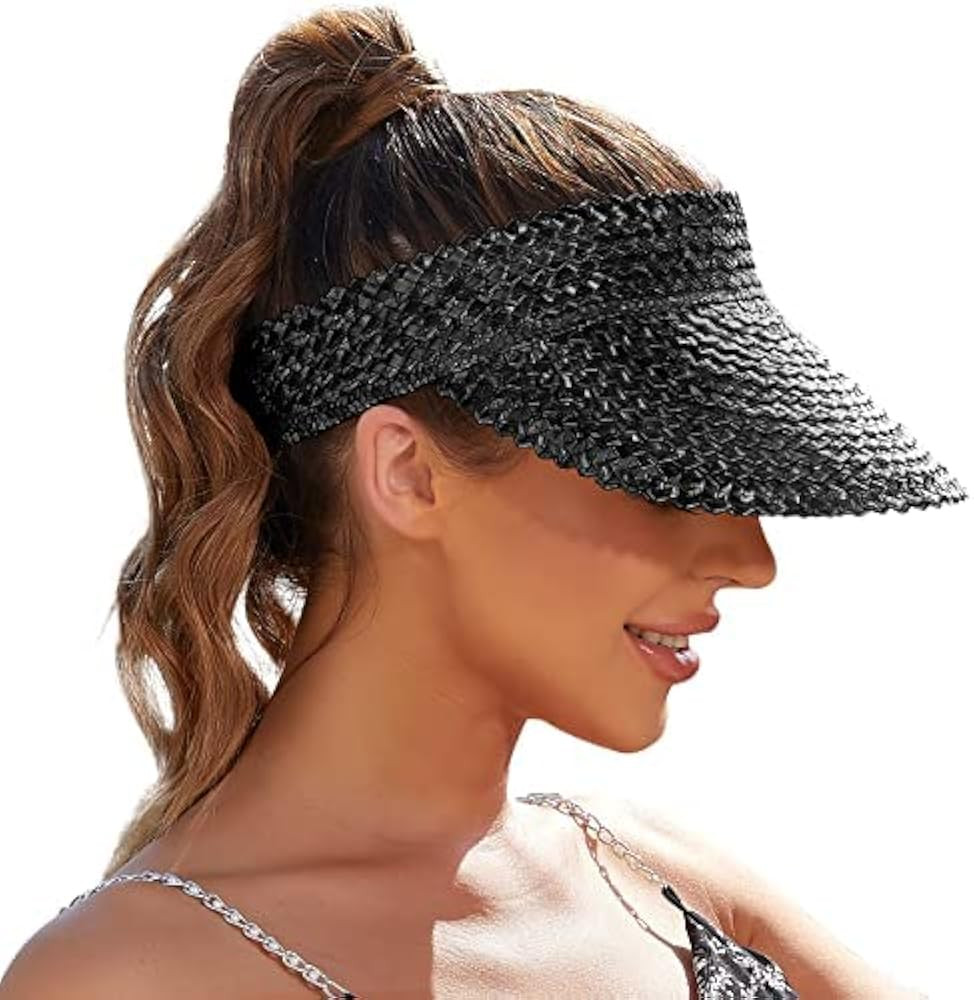 Straw Sun Visors & Hats for Women - Packable Beach Hats, Handmade, Sun Protection | Amazon (US)