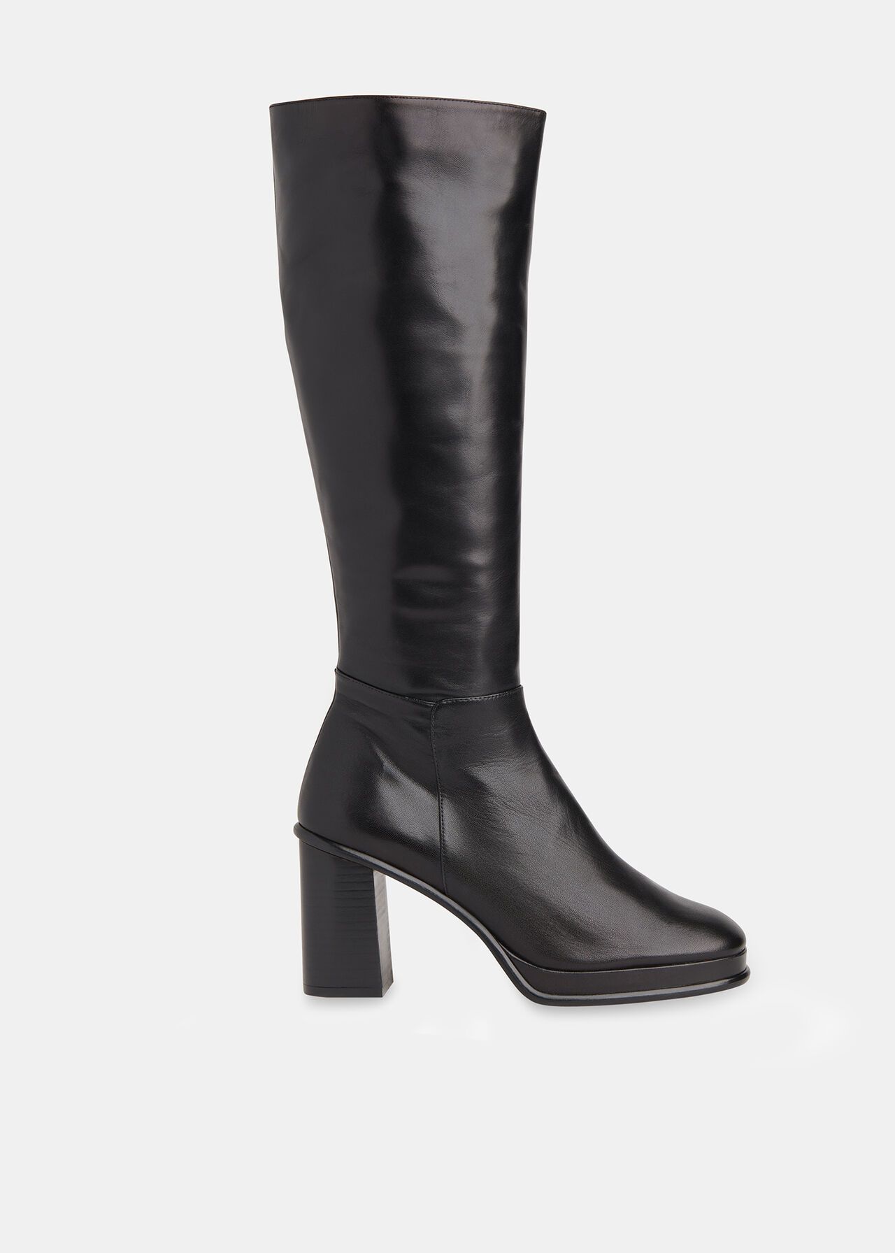 Black Clara Knee High Heeled Boot | WHISTLES | | Whistles