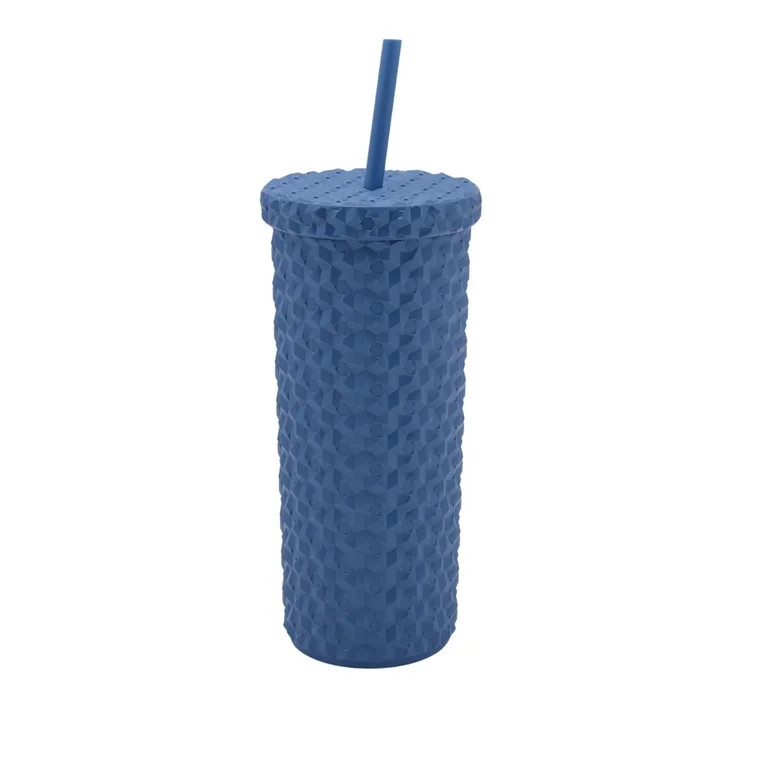 Mainstays 24-Ounce Eco-Friendly Plastic Textured Tumbler with Lid and Straw, Blue | Walmart (US)