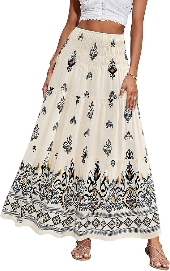 CFLONGE Summer Maxi Skirts for Women 2026 Fashion Boho Long Skirt Trendy Floral High Waist A Line... | Amazon (US)