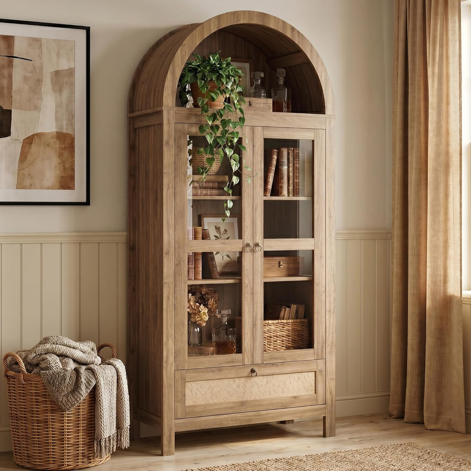 71'' Arched Pantry Cabinet with Glass Door for Kitchen Dining Room | Amazon (US)