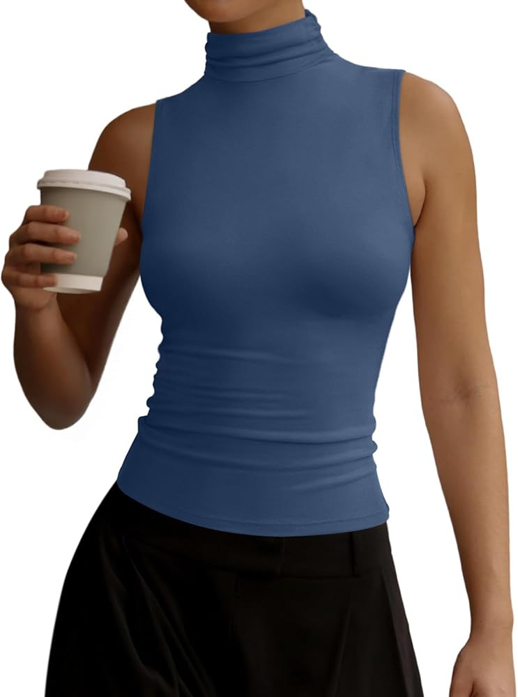 REORIA Women's Fall Sleeveless Mock Turtleneck Tank Tops Slim Fitted Shirts 2025 Offic Casual Goi... | Amazon (US)