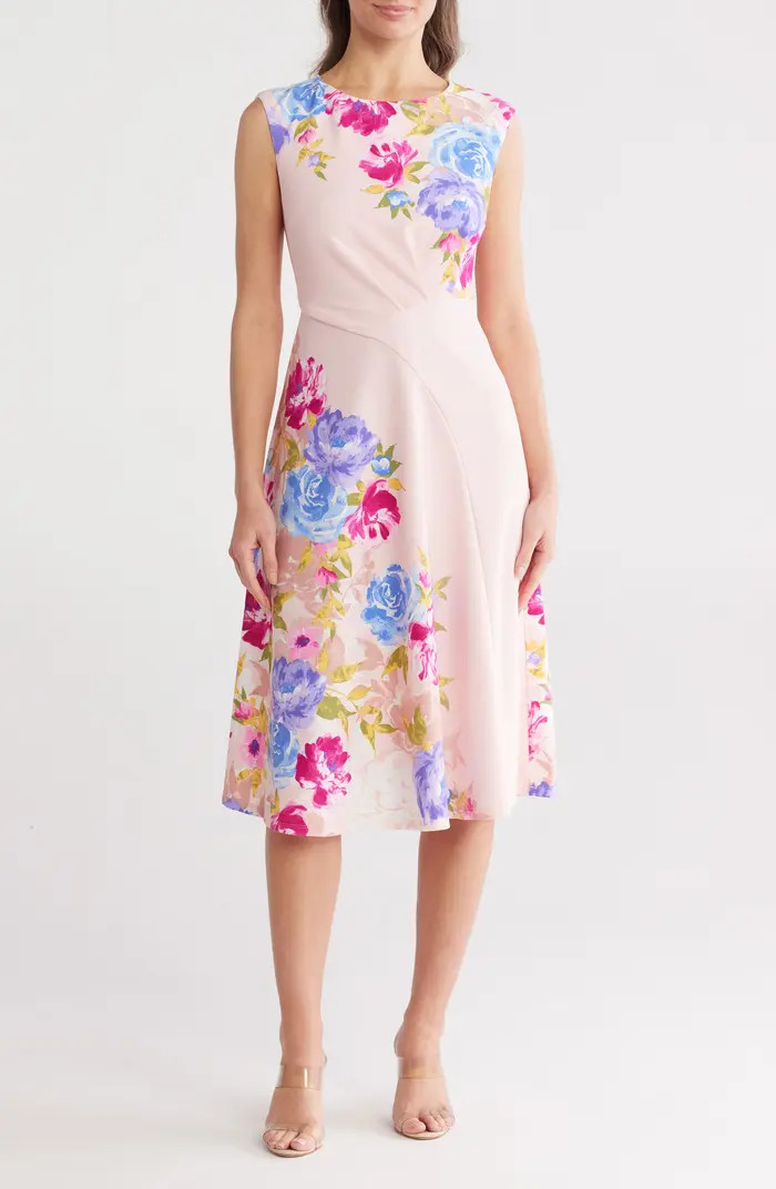 London Times Floral Sleeveless Asymmetric Fit & Flare Dress | Nordstromrack | Nordstrom Rack
