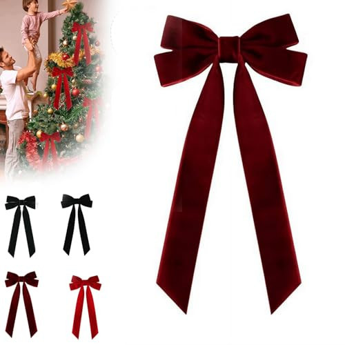Christmas Tree Bows 10 PCS, Velvet Bows for Xmas Wreaths & Rustic Crafts, Alligator Clip Hair Vintage Christmas Decorations (Burgundy) | Amazon (UK)