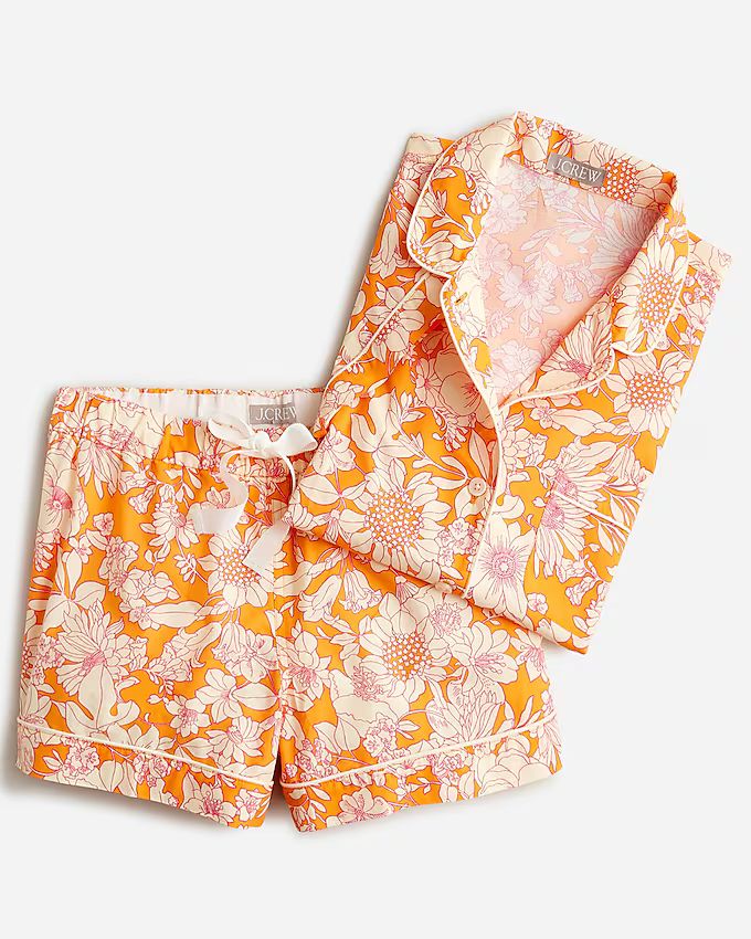 Short-sleeve cotton poplin pajama set in orange floral | J.Crew US
