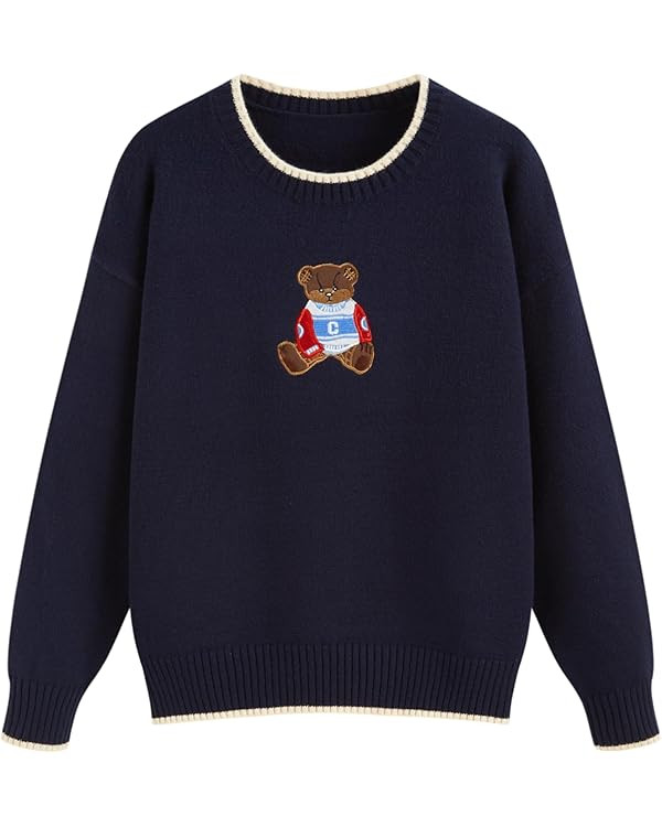 CIDER Women's Fall Sweaters Long Sleeve Cute Sweaters Bear Graphic Crewneck Soft Knit Casual Crop... | Amazon (US)