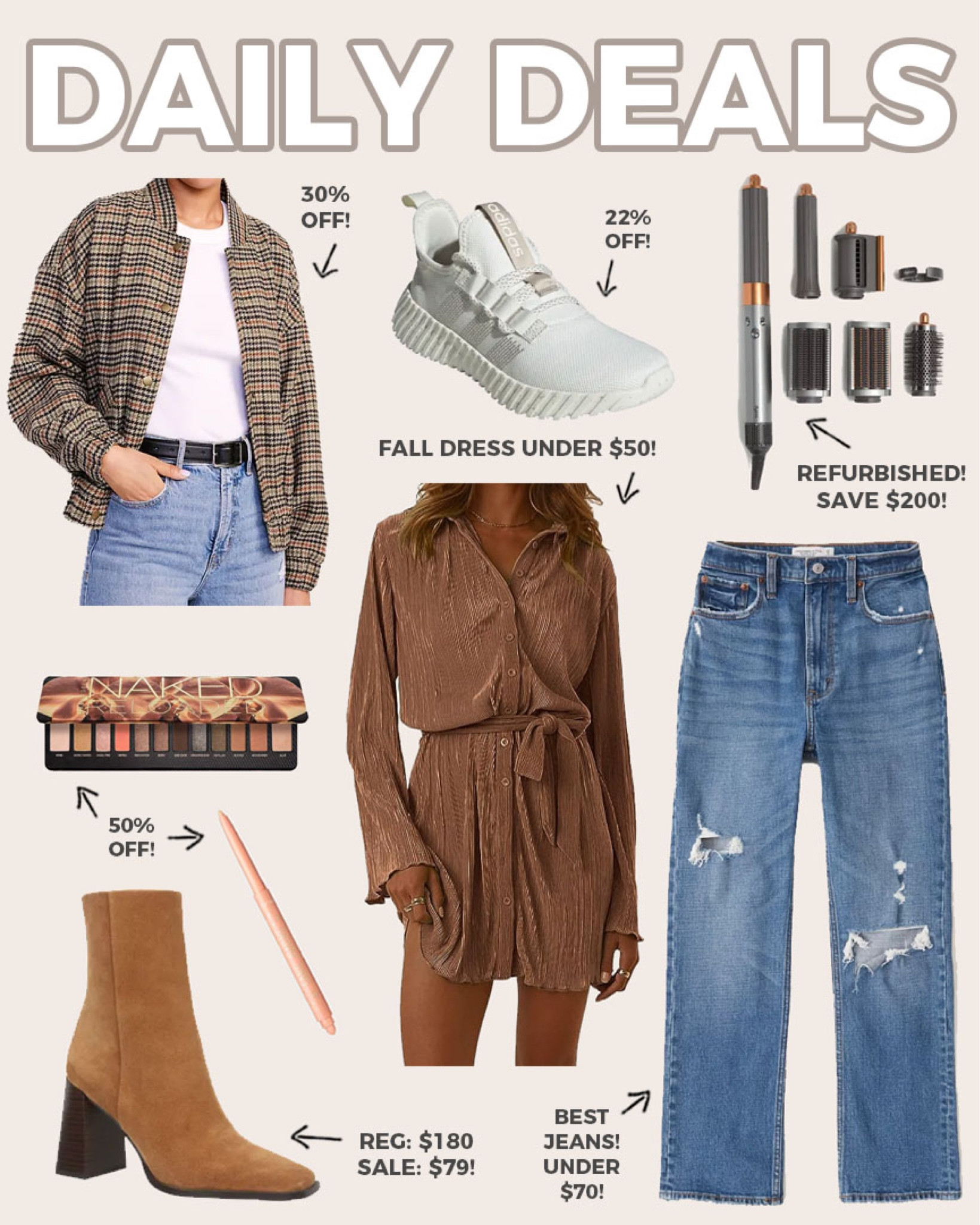 Daily deals! Fall fashion on sale, Dyson Air Wrap and more! 

#dailydeals

Plaid bomber jacket. Amazon finds. Amazon fall fashion. Brown fall mini dress. Distressed denim on sale. Abercrombie denim sale. Refurbished Dyson air wrap on sale. White adidas sneakers on sale. Cognac fall booties. Ulta 21 days of beauty. Naked eye shadow palette  

#LTKsalealert #LTKstyletip #LTKSeasonal