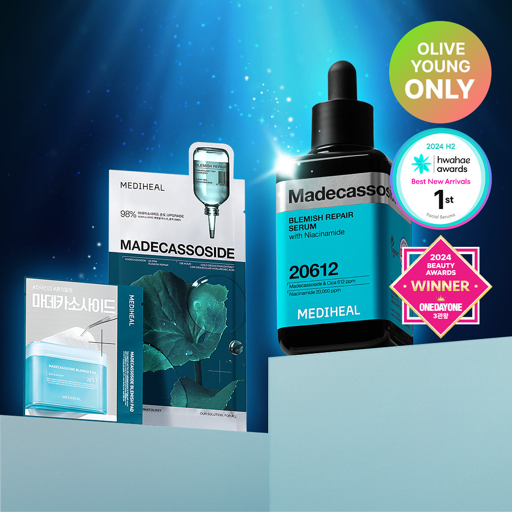 MEDIHEAL Madecassoside Blemish Repair Serum 100ml Set (+2 Toner Pads, 1 Face Mask) | OLIVE YOUNG ... | Olive Young Global