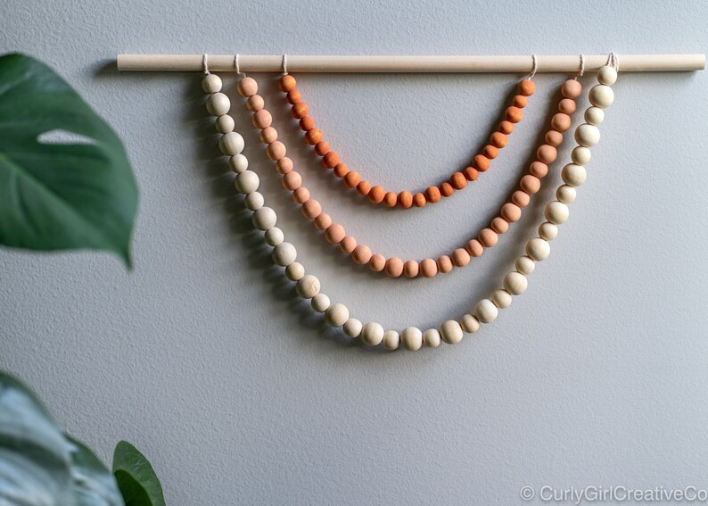 Beaded Home Decor Wall Hanging, Wood Bead Garland Hanging, Minimalist Art, Mid Century Modern, Bo... | Etsy (US)