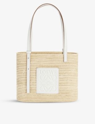 Square small raffia and leather basket bag | Selfridges