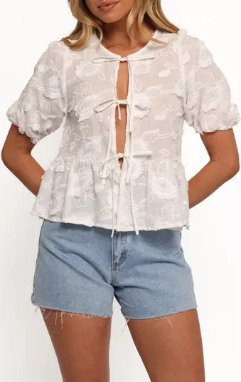 Petal & Pup Dory Floral Embroidered Tie Front Top | Nordstrom | Nordstrom