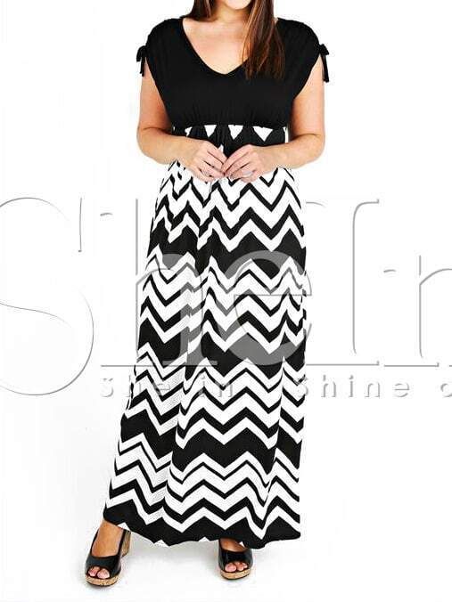 Black V Neck Zigzag Plus Size Dress | SHEIN