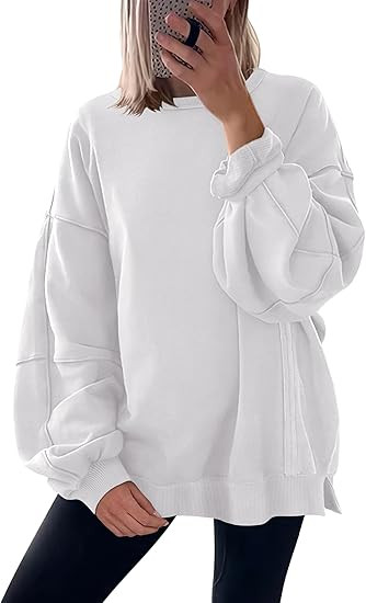 ANRABESS Women Oversized Long Sleeve Sweatshirts Crewneck Side Slit Loose Teen Girl Pullover Top ... | Amazon (US)