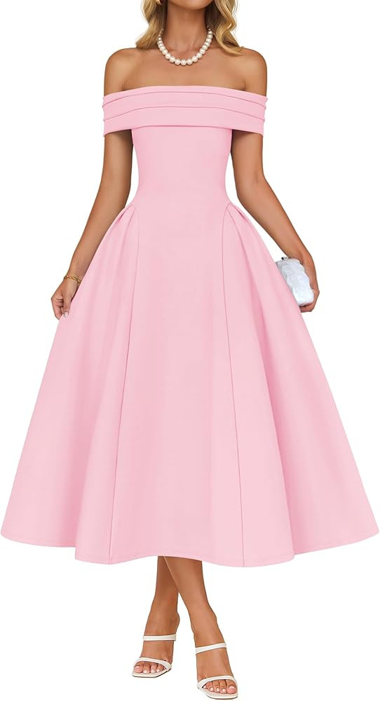 ZESICA Cocktail Dresses for Women's Elegant Off Shoulder Short Sleeve Swing A Line Wedding Evenin... | Amazon (US)