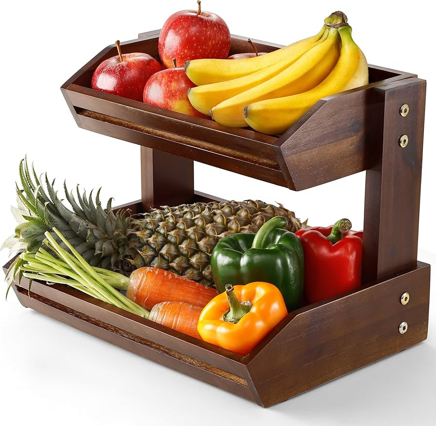 HOLANA Acacia Tier Fruit Basket for Counter – Wooden Fruit Bowl for Kitchen Counter Organizer, ... | Amazon (CA)