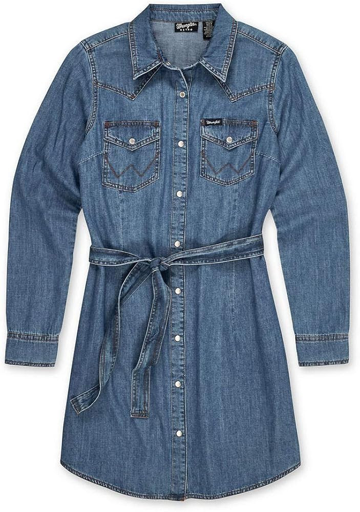 Wrangler Women's Retro Long Sleeve Western Denim Shirt Dress | Amazon (US)