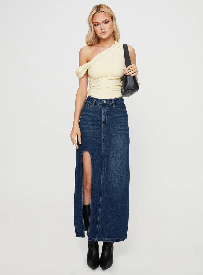 Saige Denim Maxi Skirt Mid Wash | Princess Polly US
