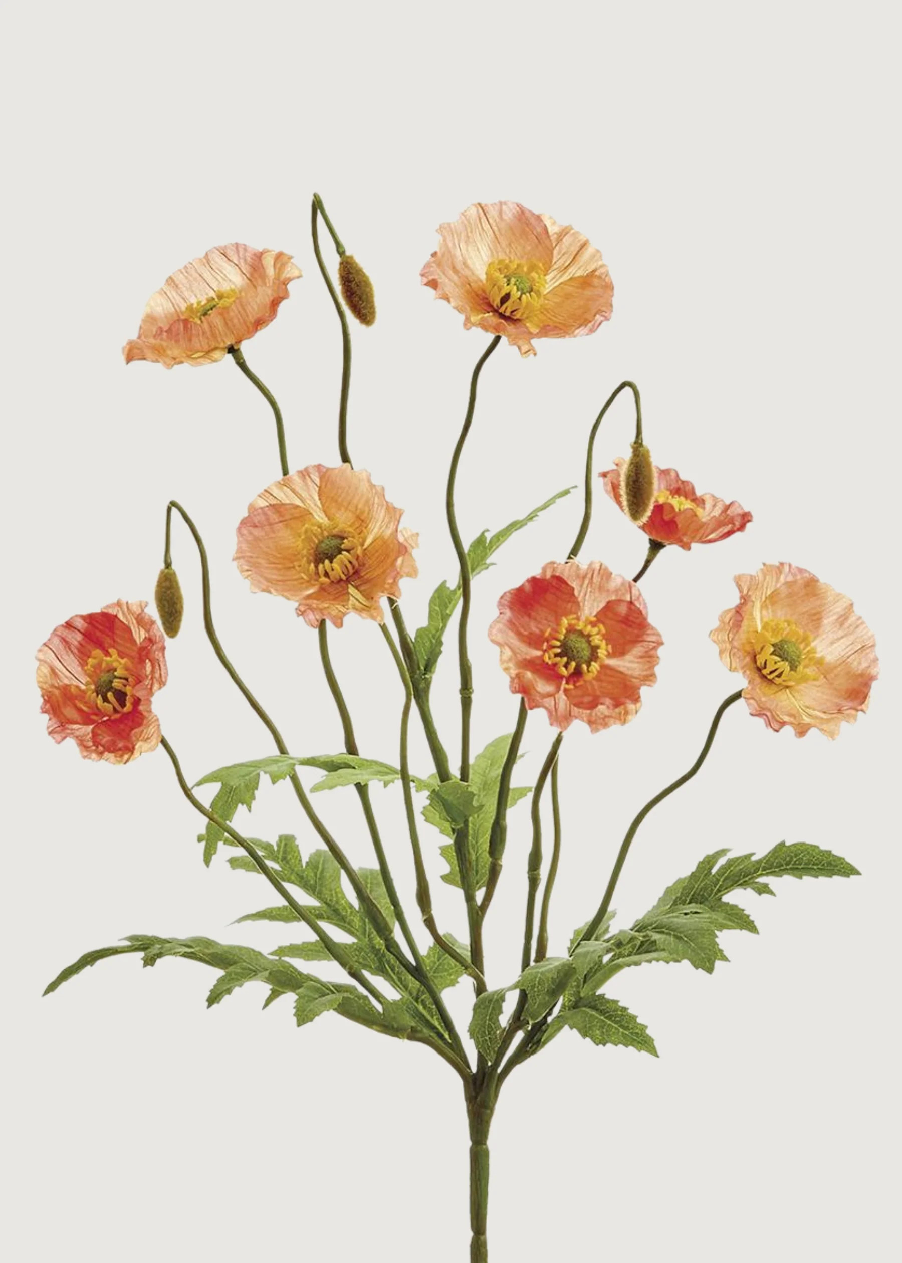 Fake Poppy Blooming Flower Bush in Sunset Coral - 15" | Afloral
