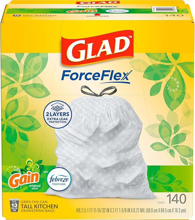 Glad ForceFlex Tall Kitchen Trash Bags, 13 Gallon, Gain Original, 140 Count (Package May Vary) | Amazon (US)