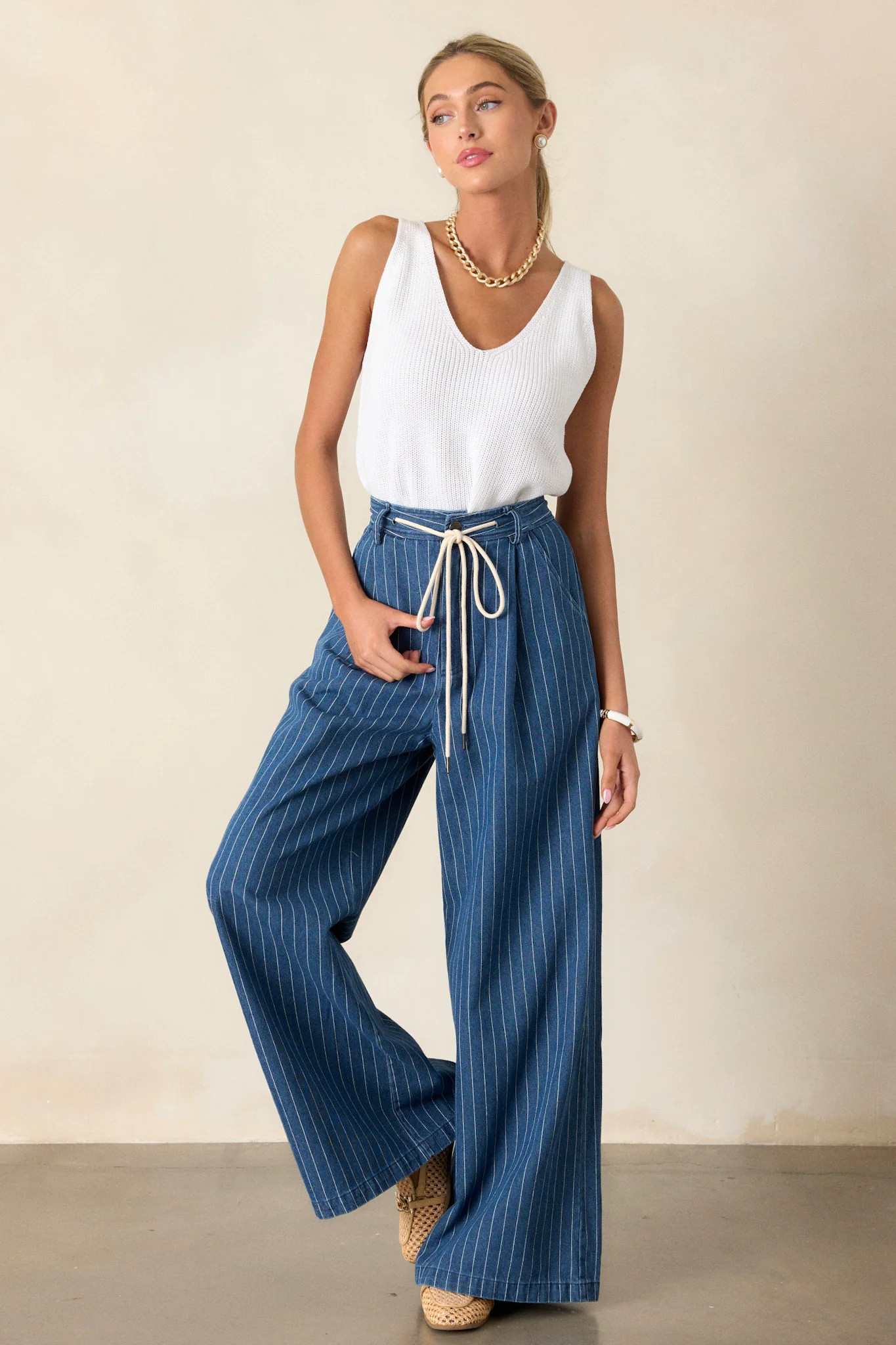 They Say Vision Blue Stripe Wide-Leg Pants | Red Dress