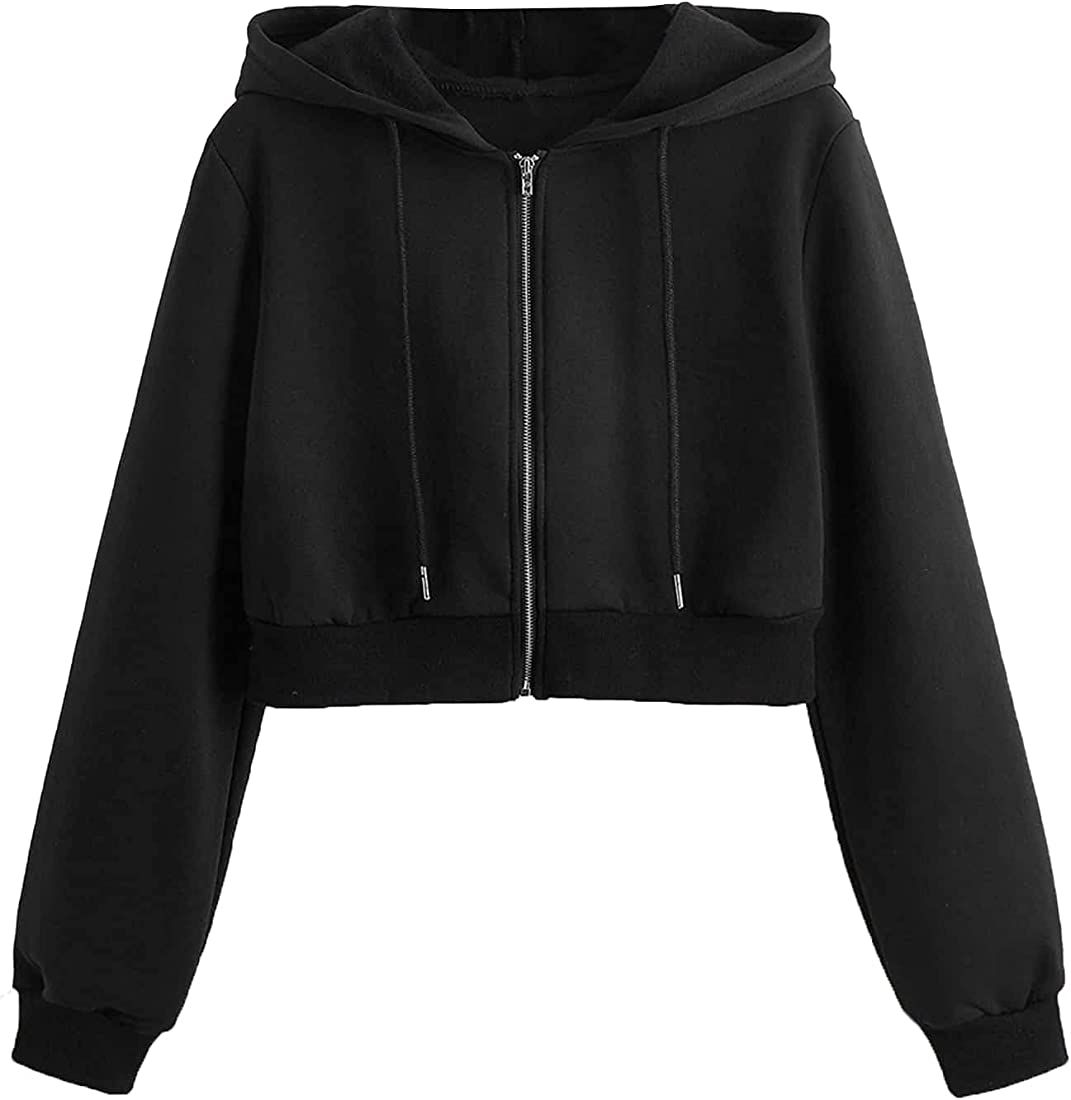 MakeMeChic Women's Cropped Zip Up Hoodie Sweatshirt Cropped Jacket | Amazon (US)