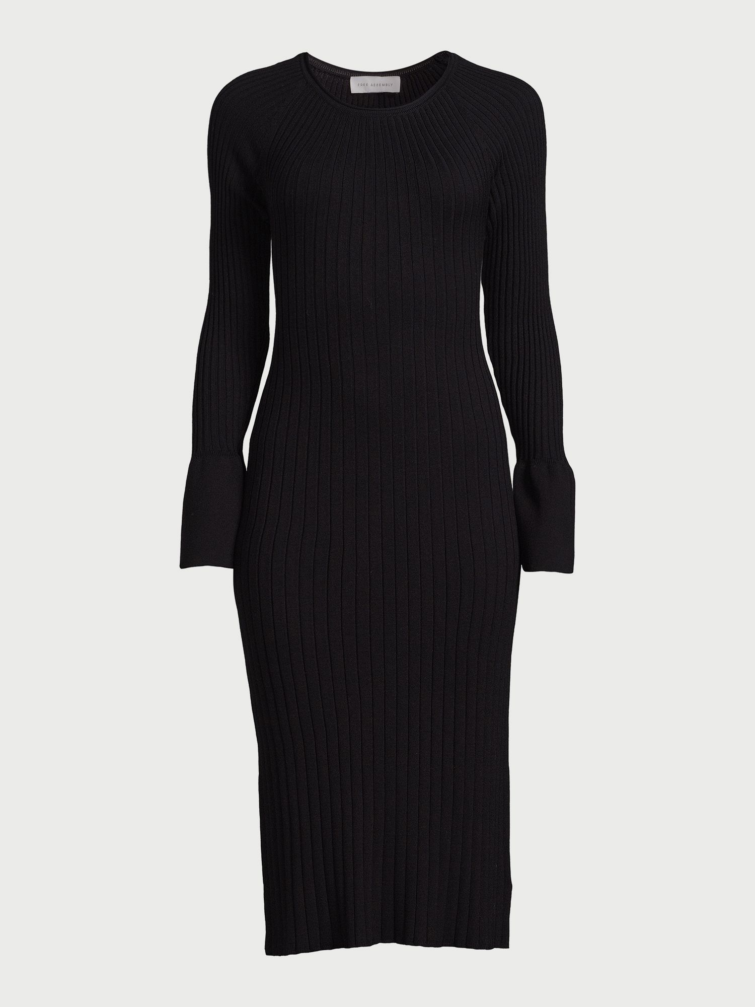 Free Assembly Women's Radiating Ribbed Midi Dress with Long Sleeves, Sizes XS-XXXL | Walmart (US)