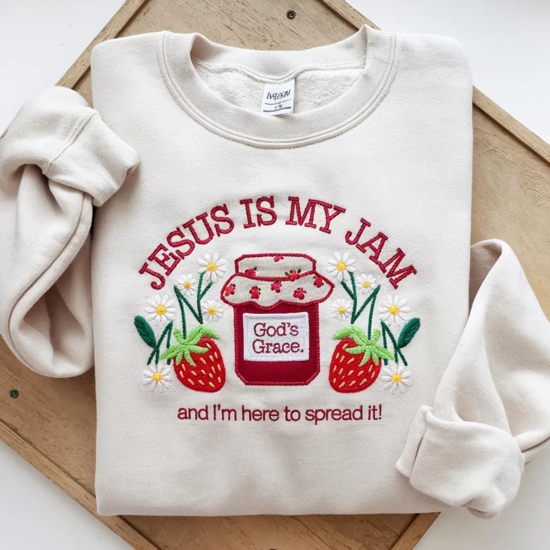 Jesus Is My Jam Embroidered Sweatshirt - Christian Gift for Mom, God's Grace Sweatshirt | Etsy (US)