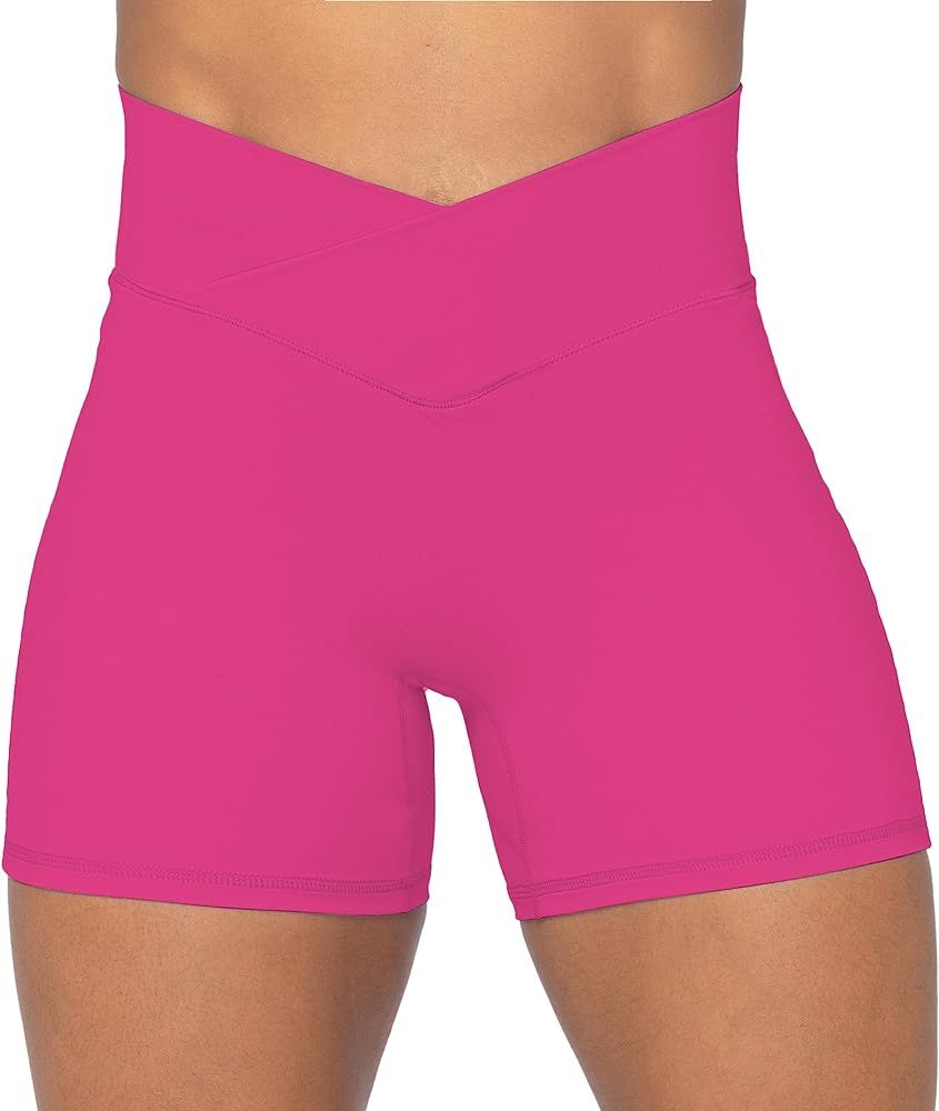 Sunzel Softmax Crossover Biker Shorts for Women, V Criss Cross High Waist Yoga Workout Gym Shorts... | Amazon (US)
