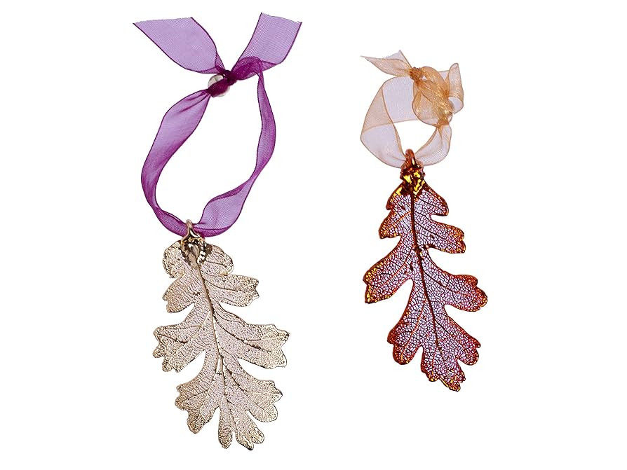 Oak Leaf Ornament Set of 2-24K Gold and Copper, Real Leaves, 2.5 Inch Length | Amazon (US)