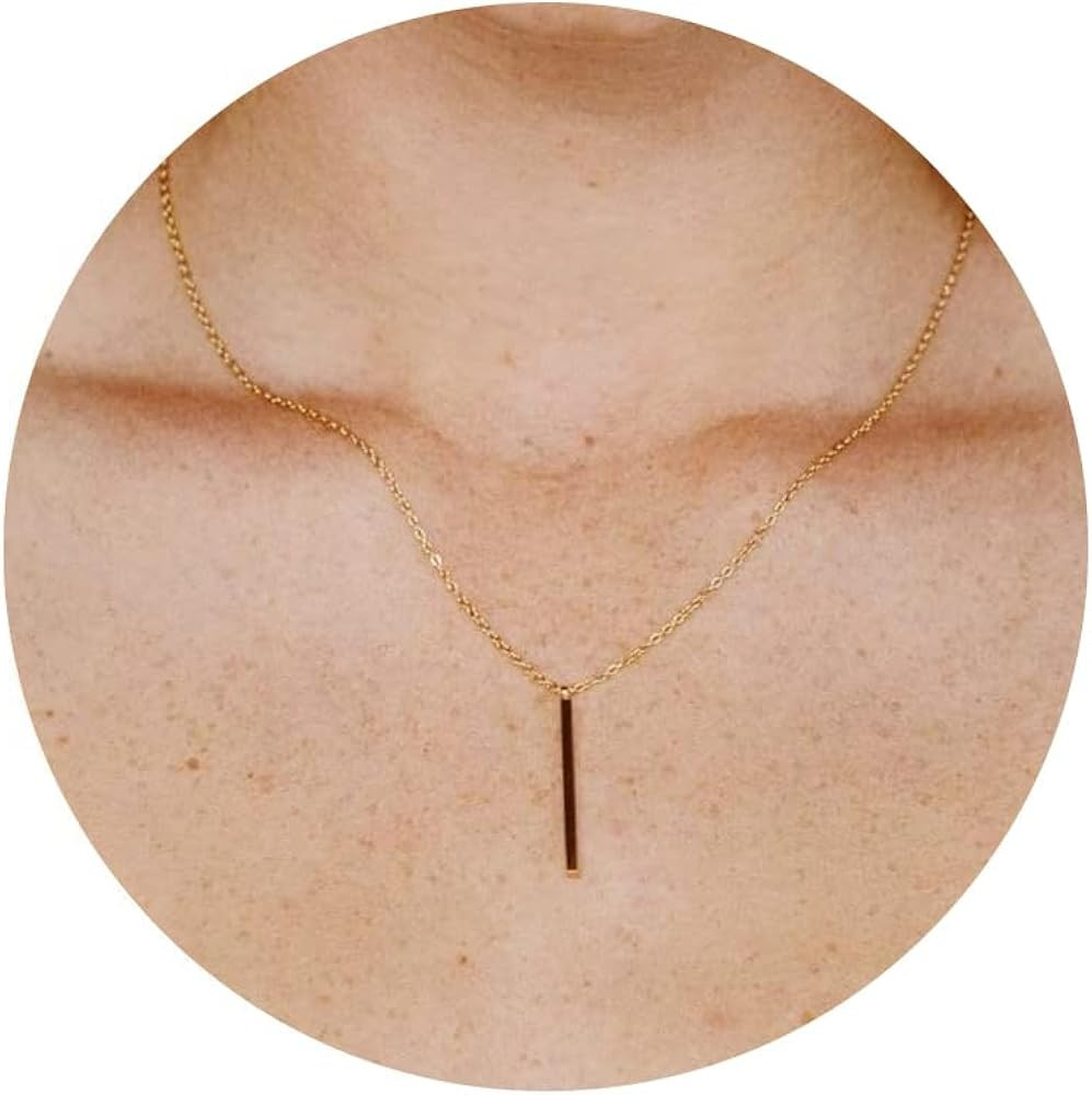 Ava Riley Dainty Necklace for Women,14K Real Silver Simple Necklace for Women, Pearl Lock Bar Kar... | Amazon (US)