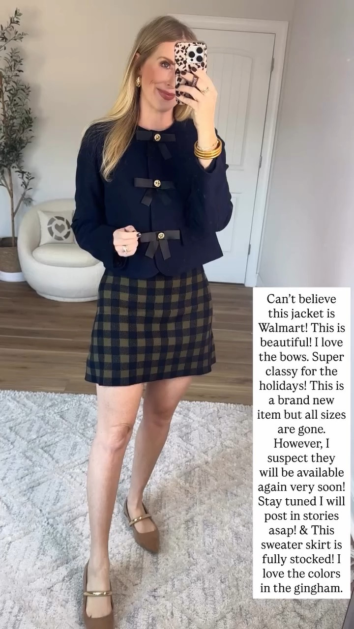 Walmart try on, bow front jacket, gingham sweater skirt 

Small 

#LTKFindsUnder50 #LTKStyleTip #LTKHoliday