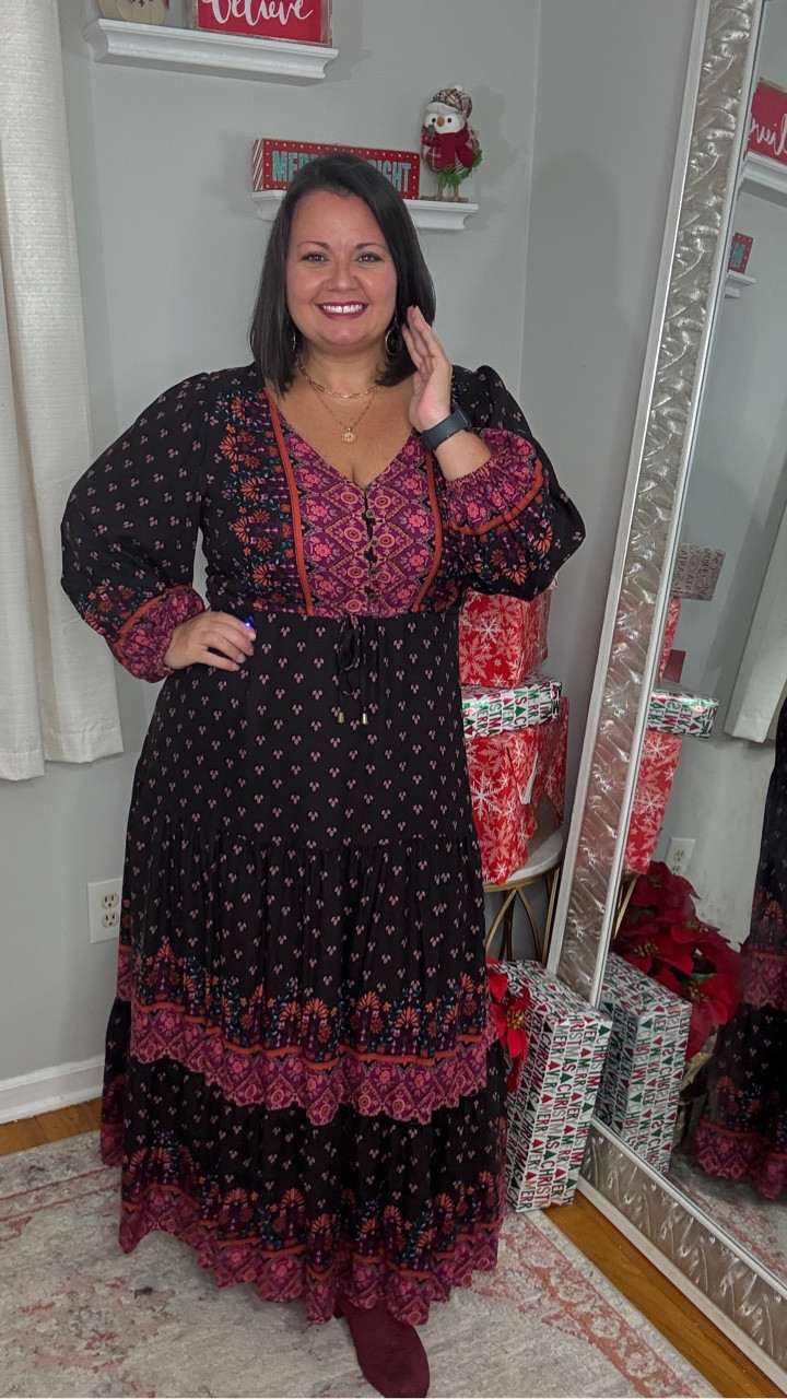 Another Monday, another long week, another cute dress, a chance to feel chic 🥰
.
This maxi dress is so perfect for my plus size babes! The bell sleeves make it perfect for my big armed baddies and the colors are perfect for fall! 
My favorite part of this dress is how much it really accentuates my curves so naturally. 
.
@avenueofficial 
#jacquelinethequeen #avenue #plussizemaxidress #whattowear #getreadywithme #teacherootd #schoolstyle #tomsriver #tomsrivernj

#LTKStyleTip #LTKPlusSize #LTKWorkwear
